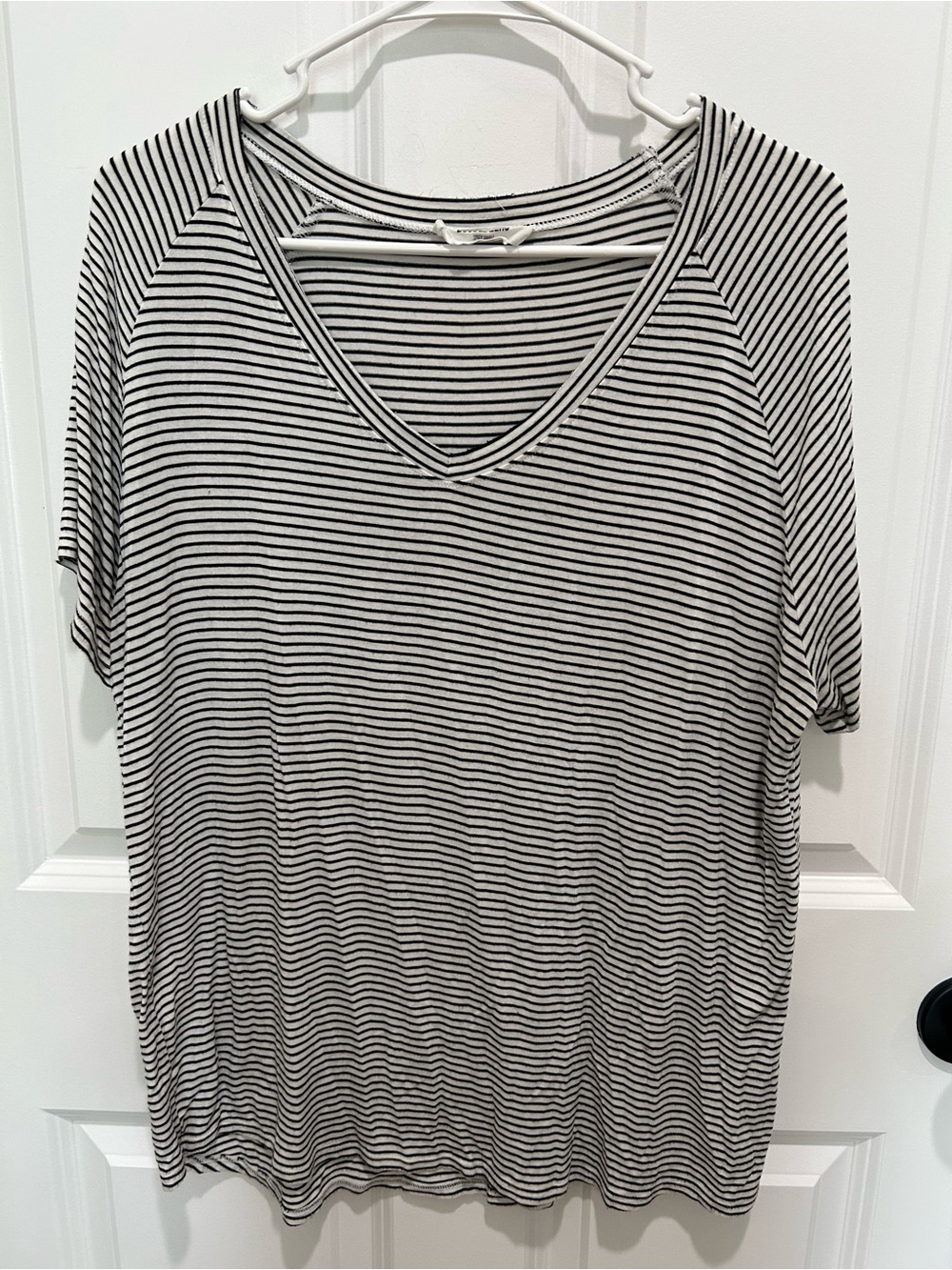 Double Zero Black & White Striped V-Neck Top